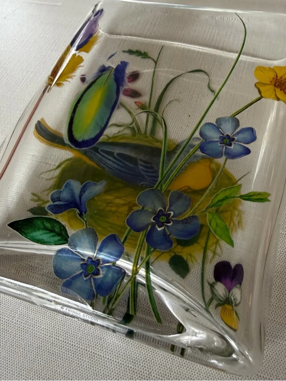 Fringe Studio Handpainted Glass Bird & Floral Nest Oval Decorative Vase